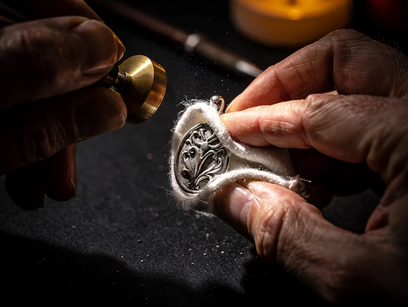 High-precision rotary polishing of solid sterling silver surface