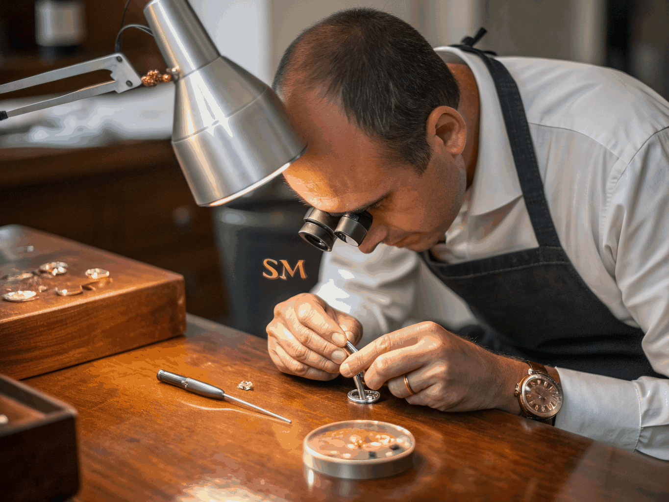 Jeweler stamping the official 925 touchmark hallmark onto fine silver